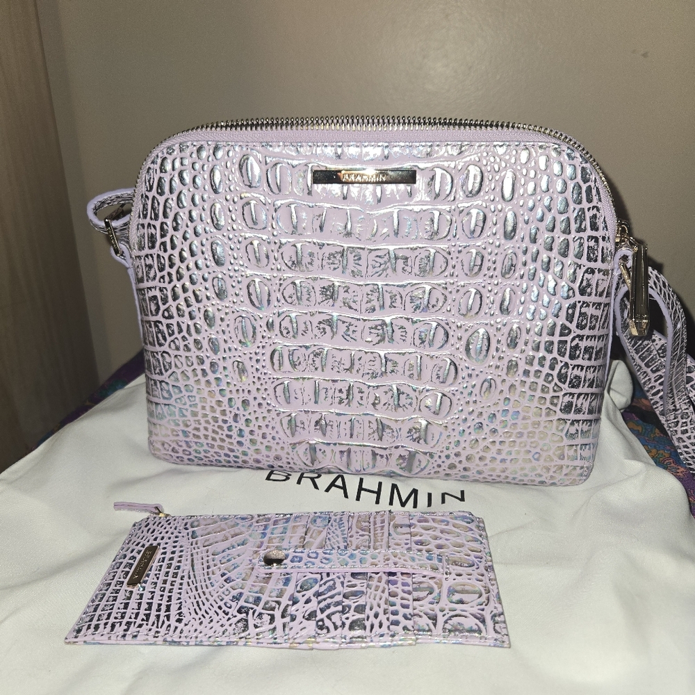 Brahmin Mini Sydney Violet Wonderland Melbourne Leather Crossbody & Card Case